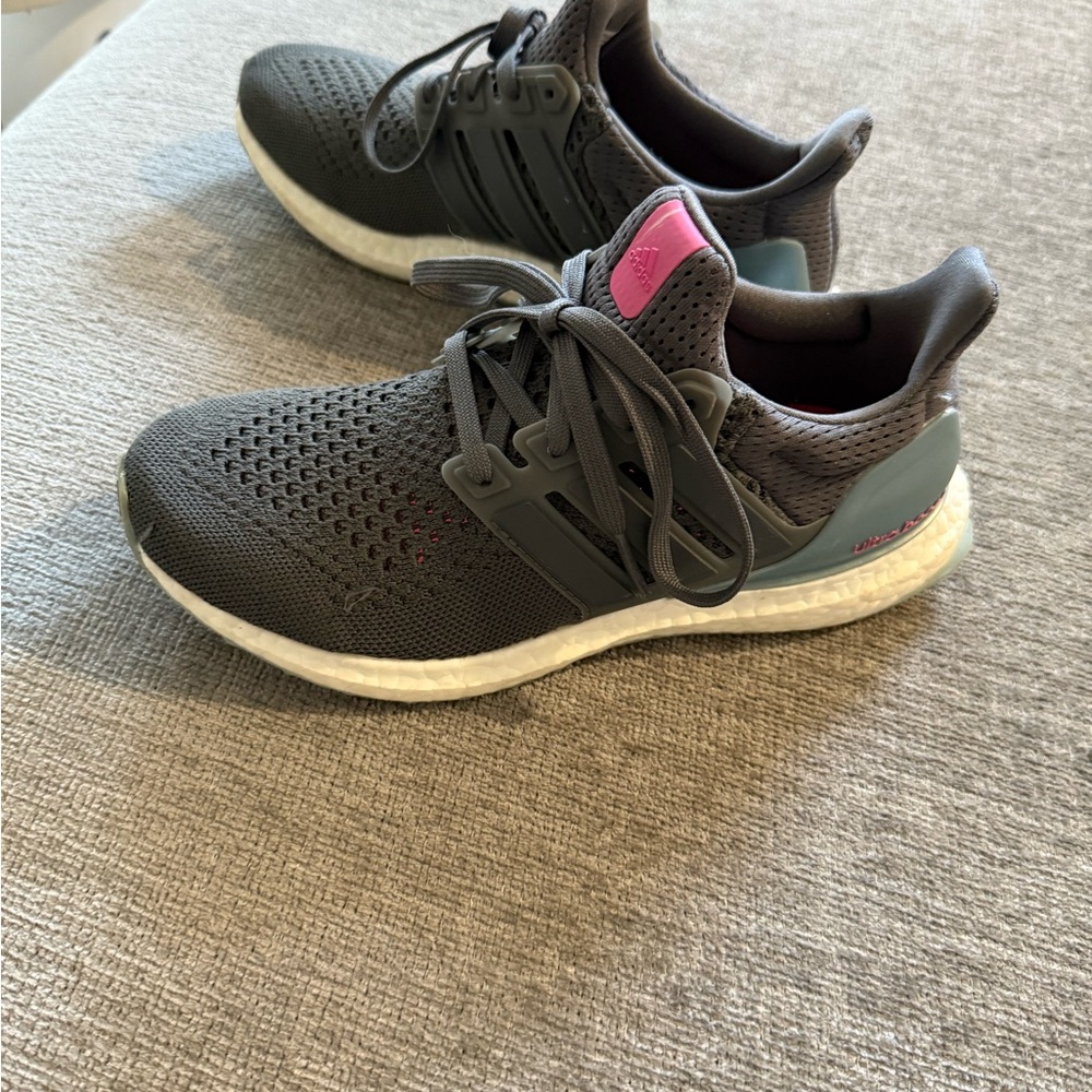 Adidas Charcoal and Pink Athletic Sneakers
